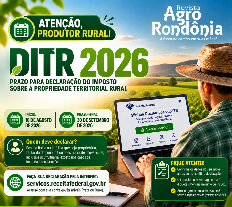 DITR 2026: produtores rurais têm até 30 de setembro para entregar declaração à Receita Federal